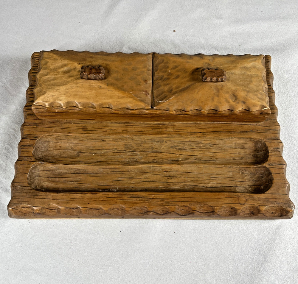 Wooden Vintage Pen Ink Holder Handcarved Minimalist Design Depression Era 1930s